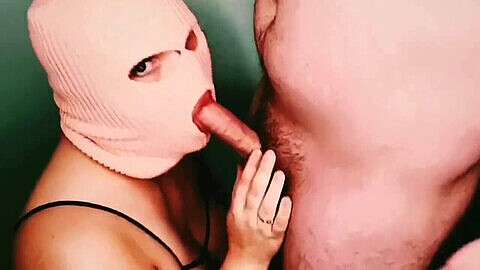 Seductive cumslut in a pink mask pleases Cedeh with her amazing oral skills and indulges in playful cum play