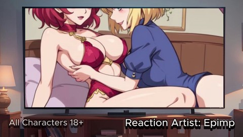 Excited reaction to fiery anime lesbians