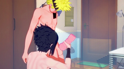 Sasuke benutzt ein Vibrations-Spielzeug, um Naruto in Naruto Yaoi eine heiße Handarbeit zu geben!
