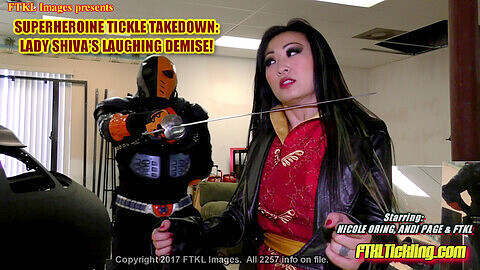 Sexy superheroine tickled into submission: Lady Shiva's laughing defeat!