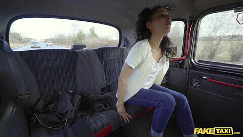 Super sexy Scarlet Rebel takes a ride in a fake taxi in Spain and gets stretched out by a big cock