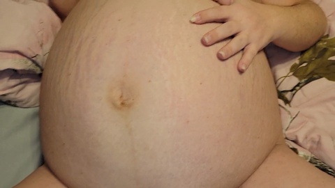 Amateur bbw creampie, 9 months pregnant, dick teasing pussy