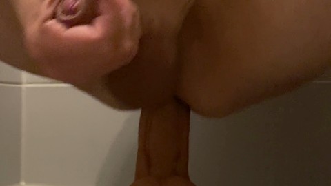 Shemale anal dildo, he cums, huge cock shemale