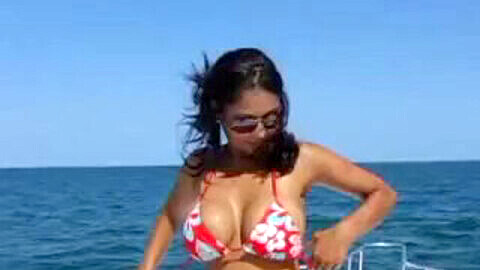 Buxom mom Priya Rya gets pounded on a boat in the ocean and takes big load on her large tits!