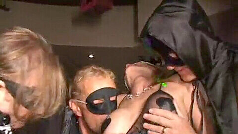 Masked cougar with huge clit gets wild at Trapeze swinger club orgy!