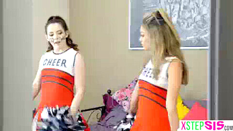 Cheerleader stepsister gets drilled during cheer practice by her stepbrother