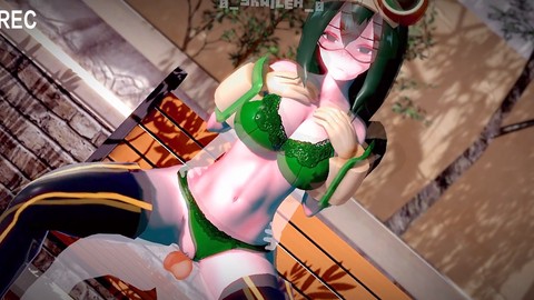 Tsuyu Asui from My Hero Academia gets into some sexy anime cosplay fun