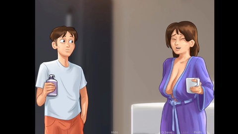 Flirting, anime hentai cartoon, mature mom