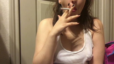 Smoking bra, smoking teen, white hair
