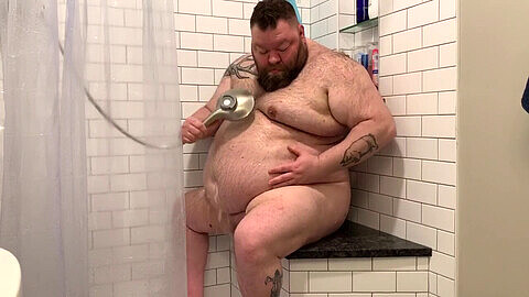Weight gain, gay fat shower, gay superchub belly