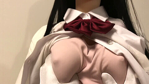 Japanese schoolgirl sex doll fondles boobs and butt in anime POV fuck fest