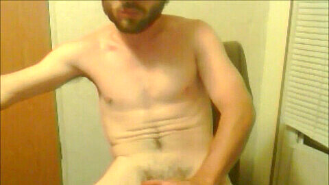 Inexperienced Webcam Hunk with Facial Hair Gets Off and Drains Himself