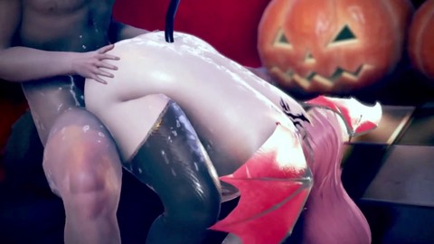 Naughty demoness celebrates Halloween with wild antics