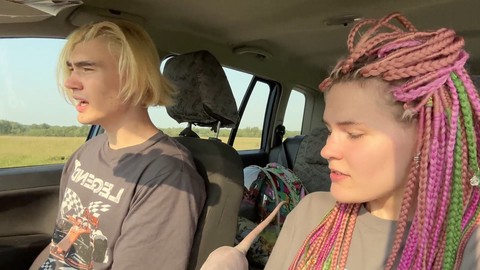 In car, hitchhiker, beautiful pussy fuck