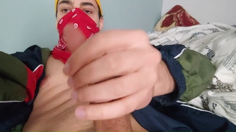 Loud moaning orgasm, hooded, guy jerking off