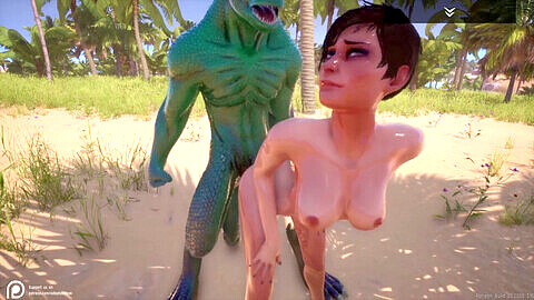 Insatiable woman caught by a 3D monster lizard in high-definition 60 fps!