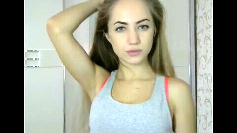Webcam teen striptease, blond hairplay hairfetisch, platinum hair
