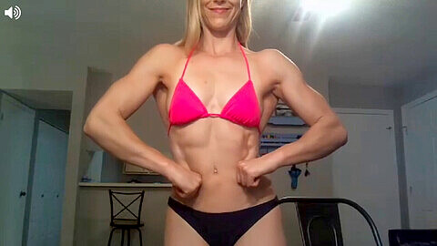 Mature flex biceps, blonde fbb, mature muscle female flexing