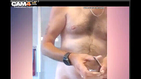 Swiss daddy shaves his head, trims his nails, and blows a load on webcam!