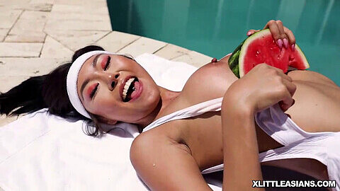 Honey Moon, the busty Asian teen, screams and moans loudly while getting pounded by a huge cock on LittleAsians!