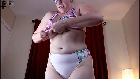 Trying on, bathing suit, glasses