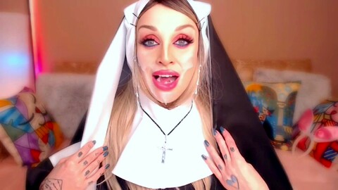 Diversión con el disfraz de monja mientras Loraflowerlive aprende a dar una mamada desordenada con todos los adorables extras.