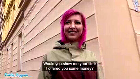 Bent-over, pink-hair, sex-for-cash