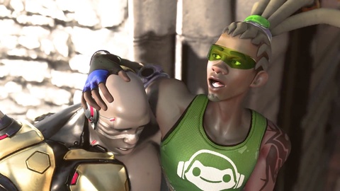 Doomfist de Overwatch arrasa el trasero de Lucio en un encuentro animado gay.
