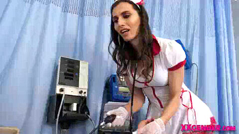 Nurse Korra Del Rio, a transgender beauty, sucks and rides Will Havoc's hard cock