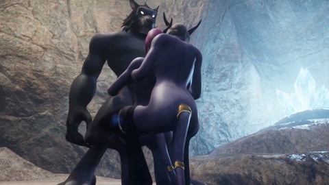 Höhlen-Dreier mit zwei Draenei-Nymphen und einem Werwolf - Eine heiße Warcraft Porno-Parodie!