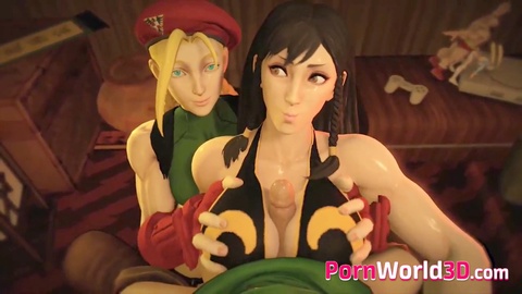 Las seductoras chicas de los videojuegos con gráficos en 3D dan alucinantes mamadas de tetas.