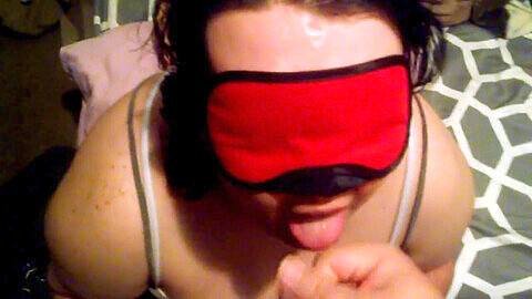 Blindfolded surprise, blindfolded mom, blindfold blowjob mom