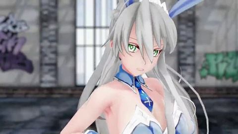 Naughty conqueror Bunny Altria from FGO shows off her alluring blue hair and big boobs in uncensored anime hentai!