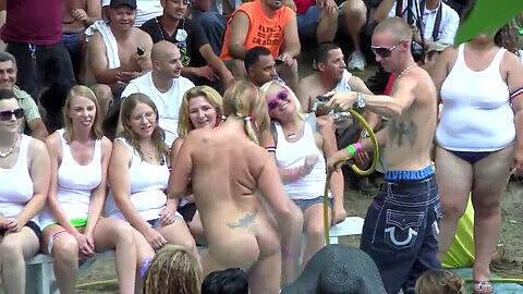 Wet t-shirt contest for first-timers at Ponderosa 2012 - Greg7791 captures sexy public nudity of young amateurs!