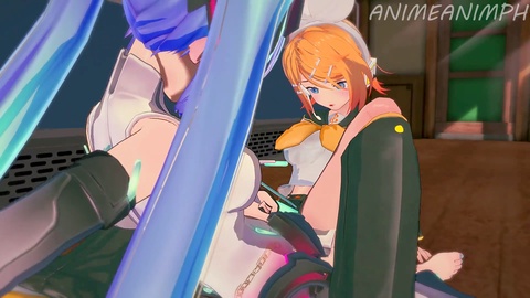 Sensual lesbian encounter between Hatsune Miku and Kagamine Rin from Project Sekai's Colorful Stage - Anime manga 3D
