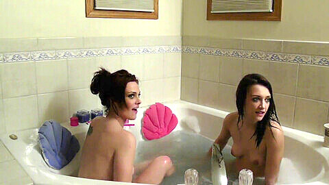 Sexy schoolgirls Celebrationmike and honey take a steamy bath together and pleasure each other