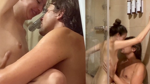 Homemade shower, teen handjob, in love