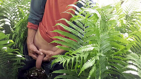 Jerking off in public by a little creek surrounded by woods - Uncut hunk's outdoor solo #12