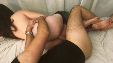 Spooning position, big dick, cum on ass