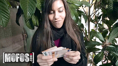 Anya Krey, a cute brunette teen, takes a huge cock deep in her ass for cash in public!