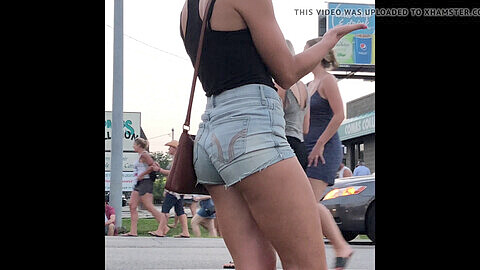 Street booty, tight jean shorts, sexy ass