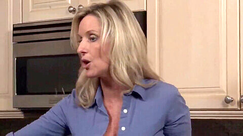 Hot busty MILF gets wild fucked by young guy in the kitchen