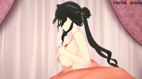 La chica tetona muestra sus habilidades de mamada en un video hentai de estilo manga