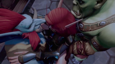 Elf gets double-teamed by an Ork and a Troll in an epic fantasy gangbang!