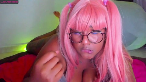 Erotic ebony hentai babe makes intense eye contact as she sensually sucks on a delicious dildo in POV anime scene