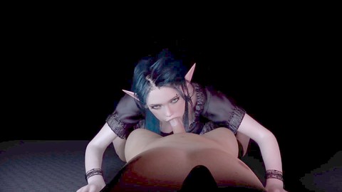 Seductive goth elf sucks cock in POV - 3D erotic clip