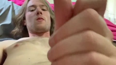 Face and body, up close, growing cock