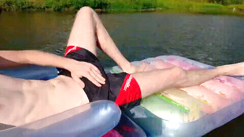 Russian hunk enjoys outdoors by playfully dominating and spanking a virtual gay guy at the lake