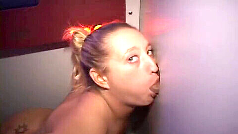 Blonde bombshell Brianna gives sloppy blowjobs at the gloryhole, eagerly swallowing every drop!