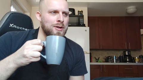 Cum in coffee, male masturbation, pov